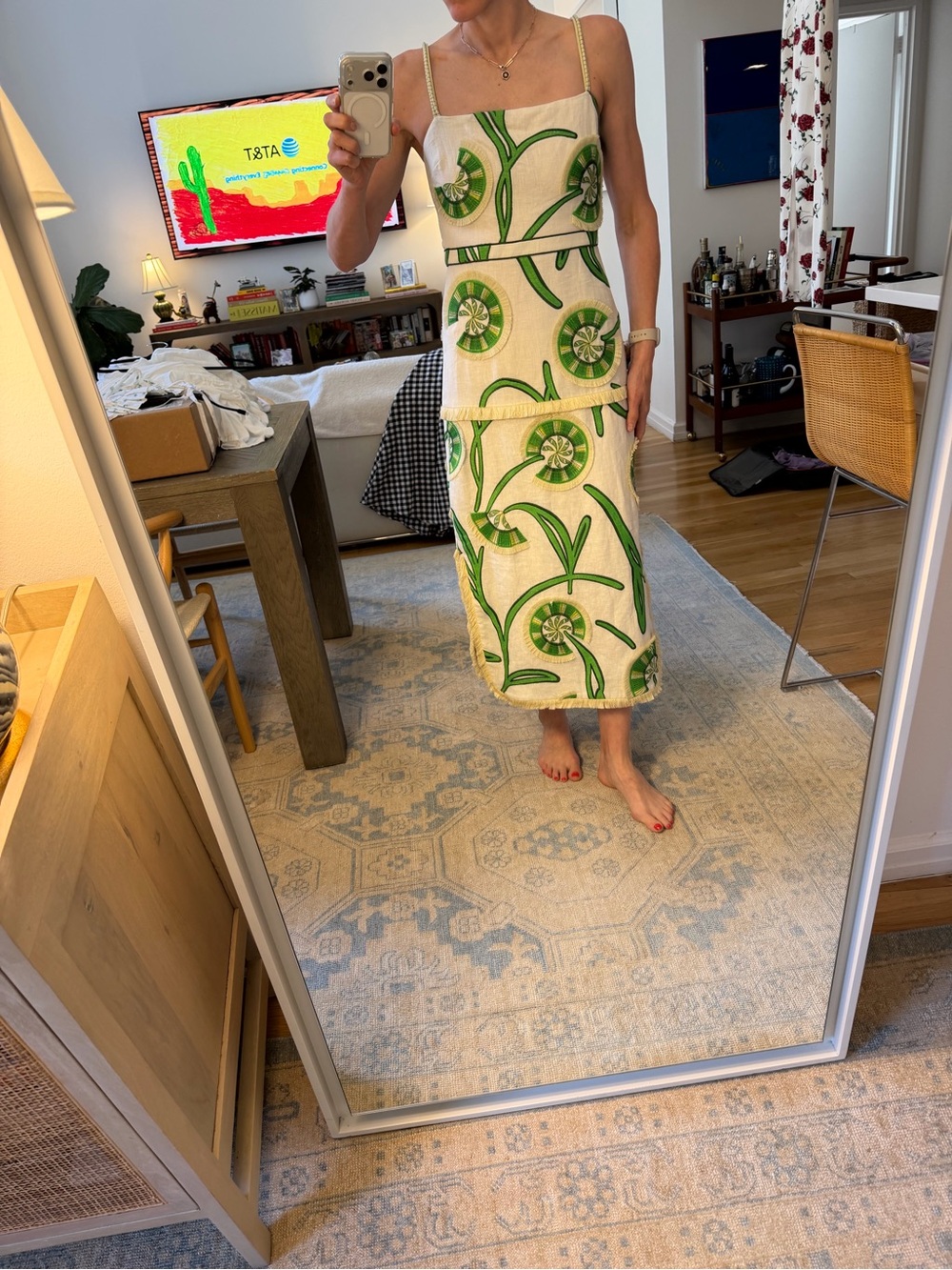 Alexis Cream & Green Floral Linen Slip Dress - Picture 10 of 11
